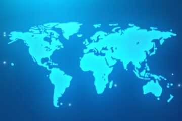 Aufkleber - Glowing blue world map illustration with continents and oceans on a gradient blue background with light effects