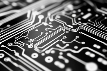 Poster - Black and White Tech Circuit Background