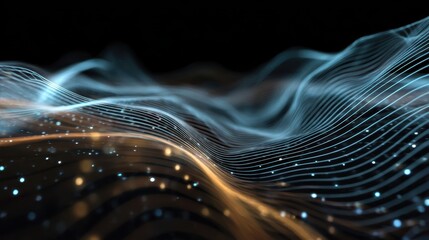 Fototapete - Abstract digital waves with glowing particles create a mesmerizing visual effect for your creative projects.