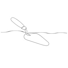 Poster - Continuous line drawing of cement trowel. One line of cement trowel for brick. Worker tool concept continuous line art. Editable outline