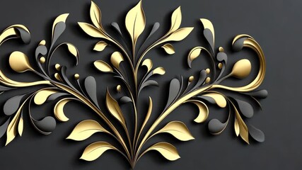 Poster - A detailed creation showcasing elegant golden and black leaf patterns, emphasizing craftsmanship and design aesthetics