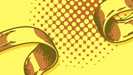 Poster - A vibrant illustration featuring dynamic yellow and brown stripes against a polka dot background, creating a playful visual effect.