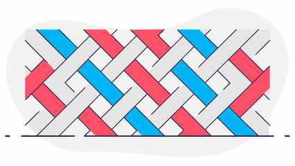 Poster - Abstract woven pattern featuring interlaced red, blue, and gray elements on a soft background, creating a vibrant visual texture.