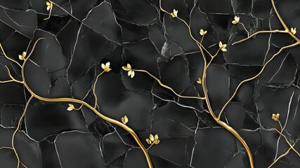 Poster - Intricate golden flowers intertwine with dark textures, showcasing a stunning contrast and rich visual depth throughout
