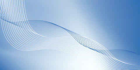 Poster - Abstract blue gradient background with shining lines waves. Minimalist background