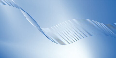Poster - Abstract blue gradient background with shining lines waves. Minimalist background