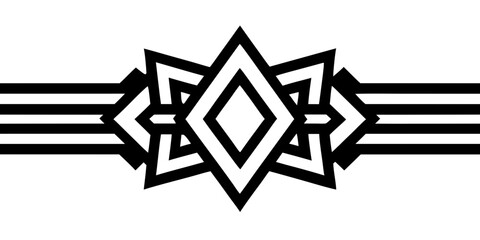 Fototapete - Geometric ornament composed of stars and lines, a symmetrical design suitable for backgrounds, branding, or decorations, black and white
