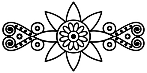 Poster - Stylized flower with spiral details, symmetrical design for decorative arts and crafts, black outline floral element, simple botanical motif