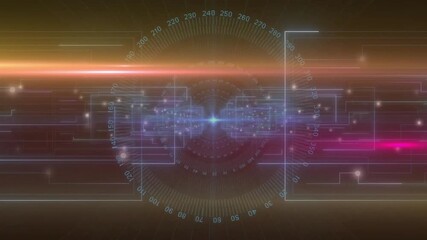 Poster - Glowing beam sweeping triggers display forming circuitry and rotating scale visualizing diagnostics