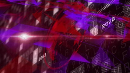 Aufkleber - Red-purple triangles drifting from top-left rotating along timeline over grid visualizing data