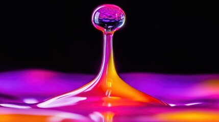 Wall Mural - Vibrant Water Droplet in Colorful Liquid Dance Abstract Art