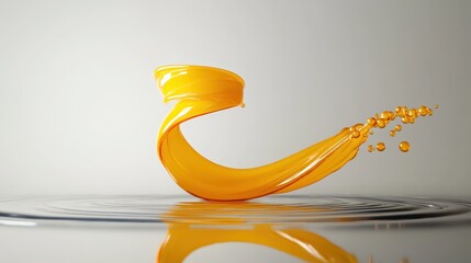 Wall Mural - vibrant yellow liquid swirl splashing on a calm surface background