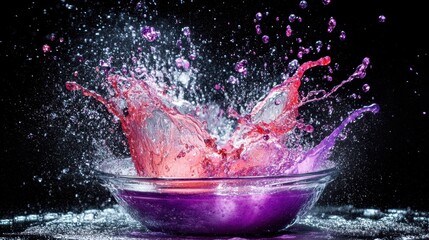 Wall Mural - Water Splash with Colorful Liquid Drops in a Glass Bowl