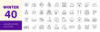 © Dear Lala - Winter icon set. Containing snow, snowflake, cold, ski, Christmas, Santa Claus, icicle, snowman, sleigh, sweater, ice skates, snowboard and more. Editable line icons. Vector illustration.