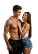 © mohammed - Romantic Couple Posing Muscular Man and Smiling Woman, Affectionate Embrace, Studio Shot