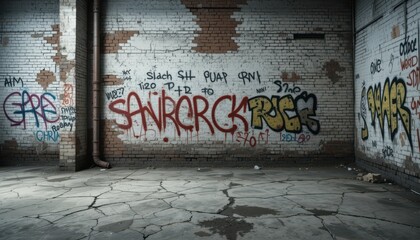 Poster - Urban Graffiti Art on Wall in Abandoned Warehouse Interior
