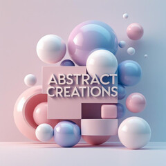 Fototapete - Pastel colored spheres and geometric shapes arranged in an artistic composition for creative design use