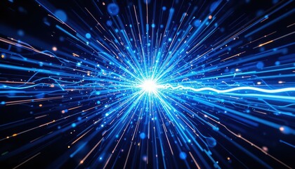 Poster - Stunning Blue Light Burst with Radiating Lines and Sparkling Dots