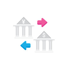 Poster - Currency exchange between banks symbolizing international finance and transactions