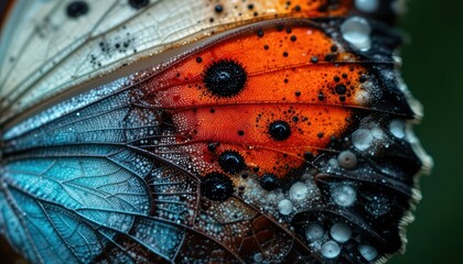 Poster - Close-Up of Butterfly Wing with Water Droplets and Vibrant Colors