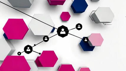 Poster - Dynamic arrangement of hexagons and circles creates an engaging visual experience focused on connection and interaction