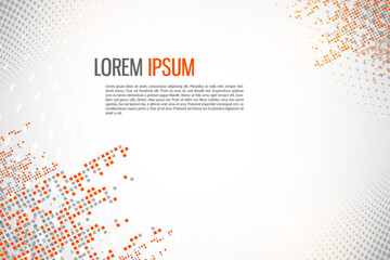 Poster - Abstract technology background. Big data information exchange. Geometric design in gray and white color. Moving orange electron. Tech communication concept. Vector illustration.