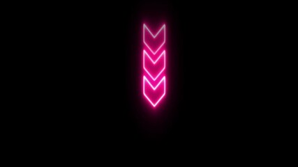 Wall Mural - Neon flashing neon icon to the down arrow animation. Neon arrow symbol icon.