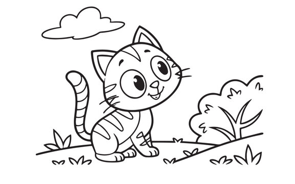 Cat with Ball and String Coloring Page
