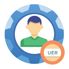 Poster - User profile icon with gear for account settings and preferences isolated on white background