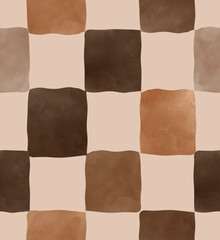 Wall Mural - irregular geometric seamless vector pattern. brown and gold hand drawn squares isoleted on a beige b