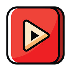 Poster - Red circular play button icon for media playback and content navigation isolated on white background