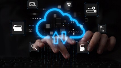 Poster - Cloud computing, cloud strategy, and cloud technology transforming digital infrastructure with scalable services, secure data storage, and cloud-based digital business solutions. Muxer