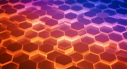 Poster - Gradient hexagonal grid with illuminated edges forming a technological or abstract pattern design.