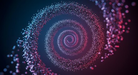 Poster - Dynamic spiral of interconnected particles swirling in a captivating dance of blue and red hues. Modern art.