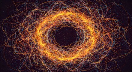 Poster - Abstract network of glowing lines forming a circular shape against a dark, starry background.