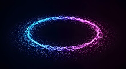 Poster - Abstract ring formed by countless glowing particles, transitioning from blue to pink on a dark background.