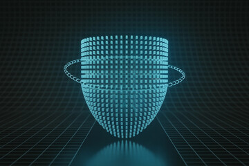 Aufkleber - Futuristic digital shield made of glowing blue binary code protecting data on a dark grid background