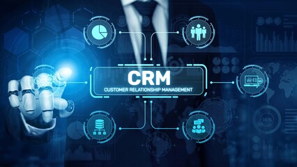 Poster - CRM platforms improve customer relationships through data analysis, CRM communication tools, and automation. CRM systems support customer management, tracking, and CRM relationship success. Muxer