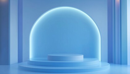 Poster - Modern Blue Studio Room With Limbo Light And Abstract Backdrop - Perfect For Product Presentations, Showcases, And Promotions. Stylish Wall Scene.