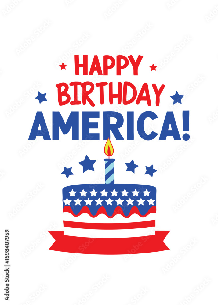 Happy Birthday America Cake and Stars Design Stock Vector | Adobe Stock