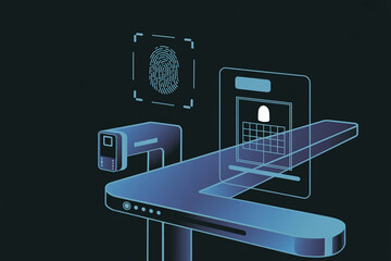 Aufkleber - Futuristic biometric security system with fingerprint and facial recognition technology