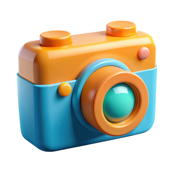 3d cartoon camera isolated on transparent background