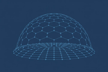 Fototapete - Abstract geometric dome structure with hexagonal patterns and glowing blue lines on a dark background