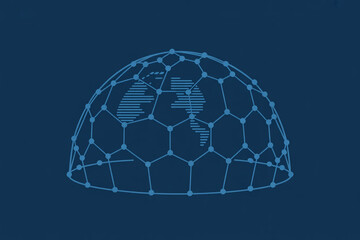 Fototapete - Digital globe protected by a futuristic network dome on a dark blue background