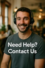 Poster - A friendly customer support representative, donning a headset and emanating warmth and approachability, is seen ready to assist. customer support service