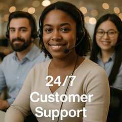 Poster - A diverse team of friendly and experienced customer support agents are ready to assist around the clock, exuding confidence and warmth in a professional environment. 
