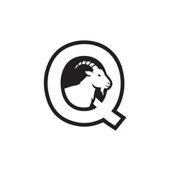 Poster - Elegant Goat Head Inside Letter Q Logo Design for Animal Letter Branding