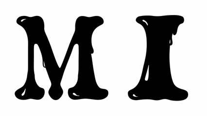 Poster - Black dripping letters m and i on a white background creating a graphic design element for decoration