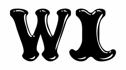 Poster - Illustration of the letters w and l in a stylized glossy black font on a white background