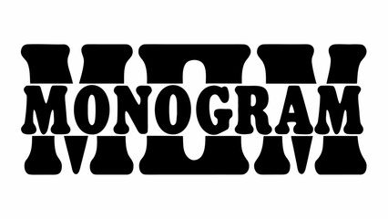 Poster - Black and white monogram graphic with bold font and decorative shapes above and below the word art design